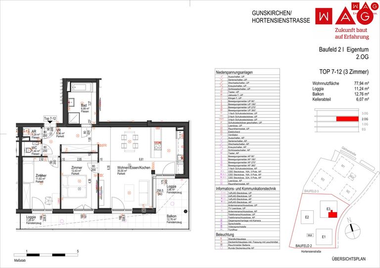 Wohnungsplan mit Maßen
