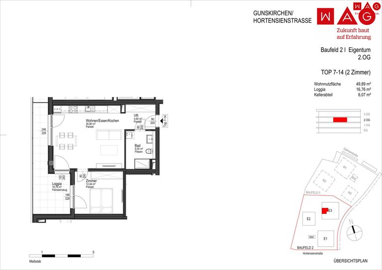 Wohnungsplan mit Maßen