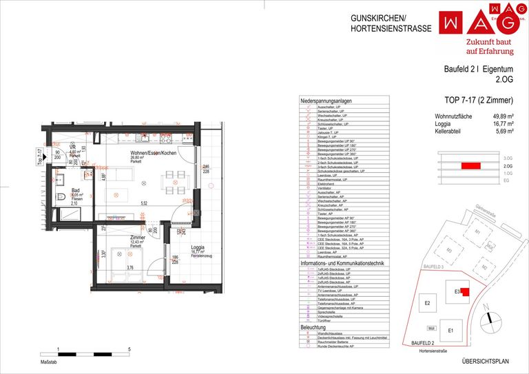 Wohnungsplan mit Maßen