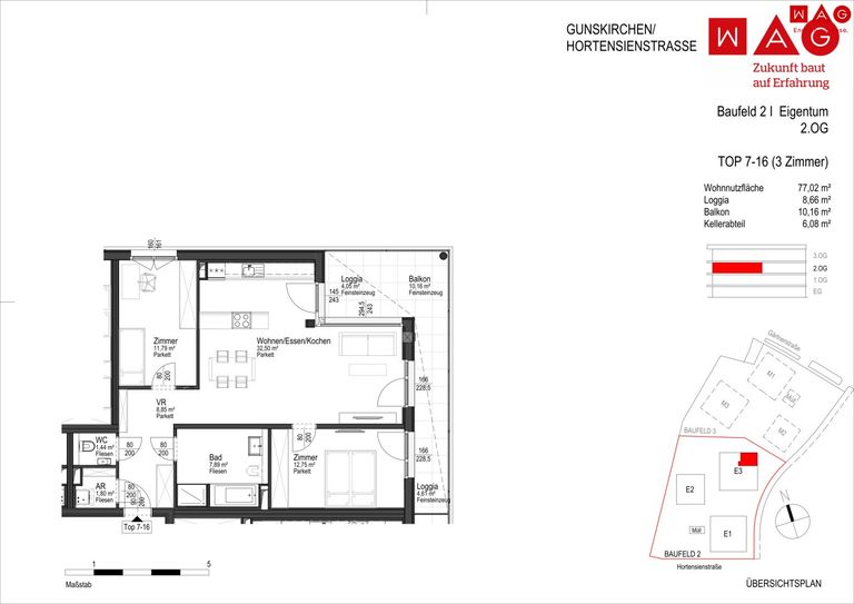 Wohnungsplan mit Maßen
