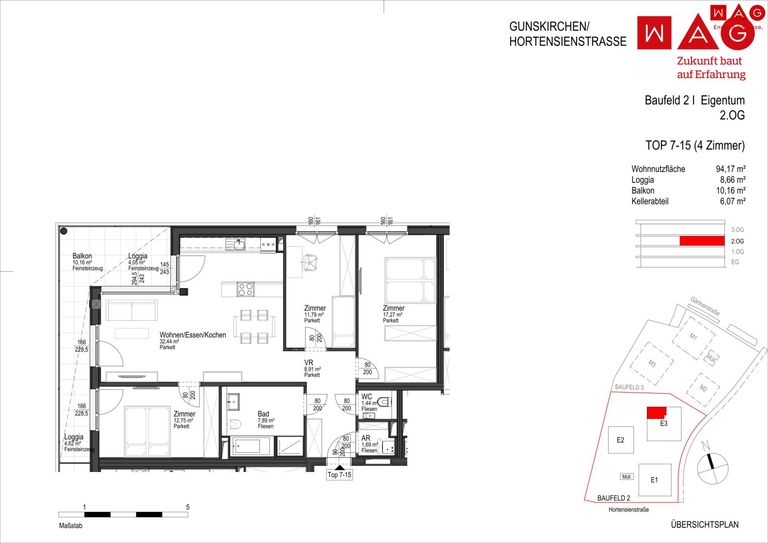 Wohnungsplan mit Maßen