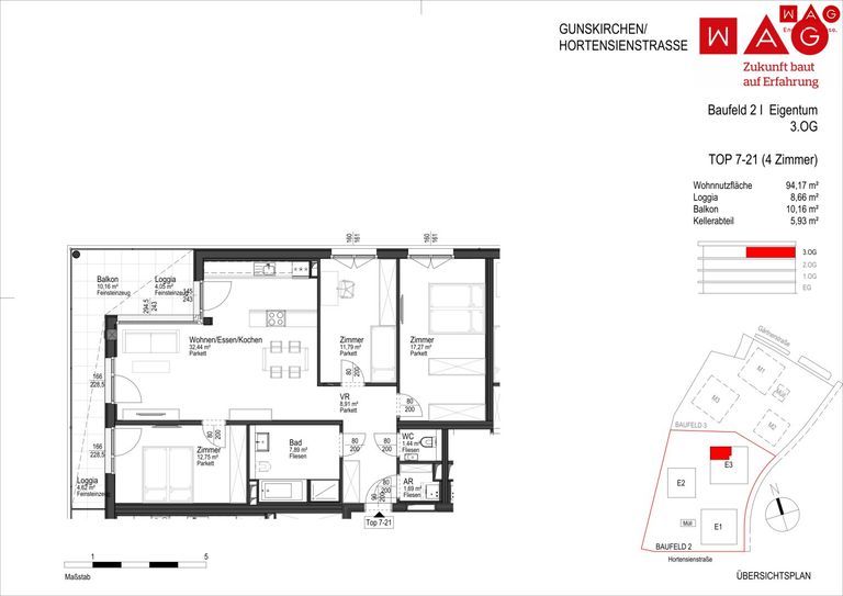 Wohnungsplan mit Maßen
