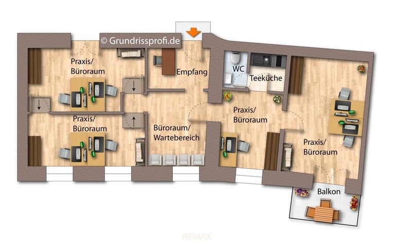Grundriss als schematische Darstellung möbliert