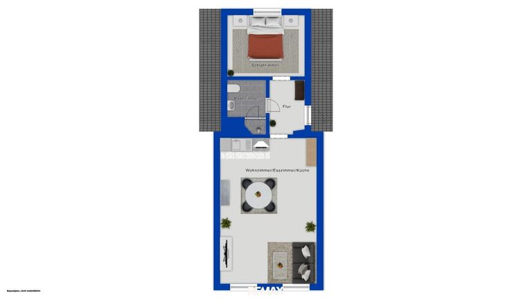 Grundriss als schematische Darstellung möbliert