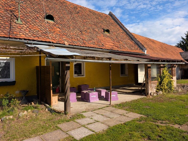 Eingangsbereich mit Vordach und Terrasse