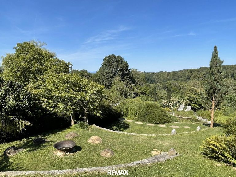 Blick vom Haus zum Biotop