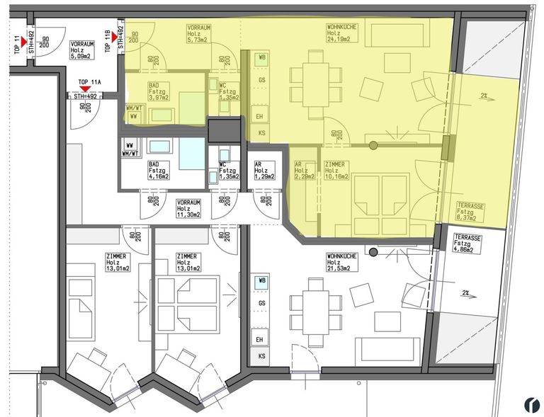 Wohnungsplan Top 25 B2