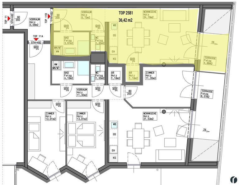 Wohnungsplan Top 25 B1