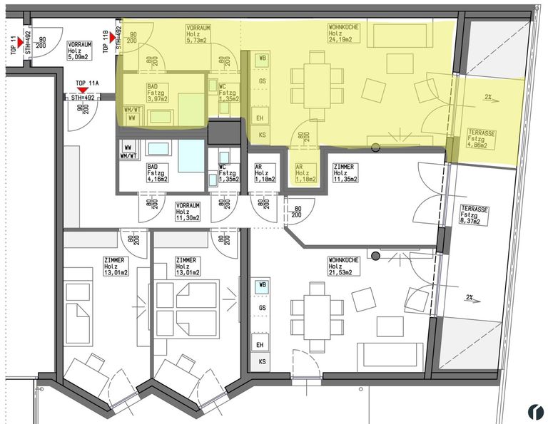 Wohnungsplan Top 25 B1