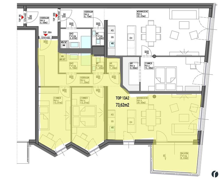Wohnungsplan Top 13A2