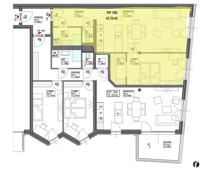 Wohnungsplan Top 13 B2