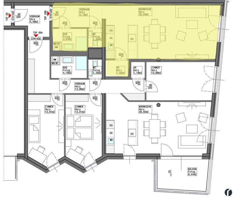 Wohnungsplan Top 13 B1