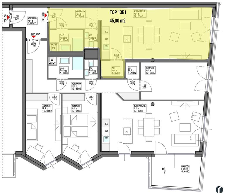 Wohnungsplan Top13 B1