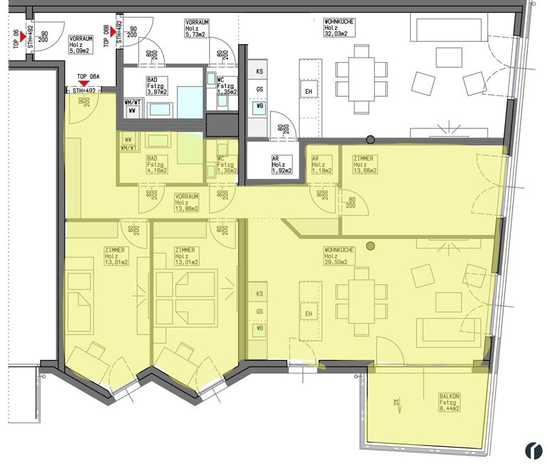 Wohnungsplan Top 13 B1