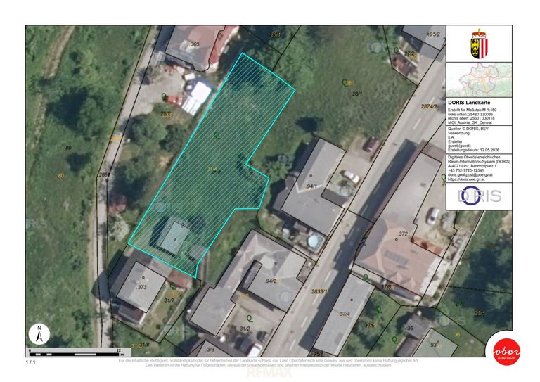 Katasterplan Grundstück ca. 953 m²