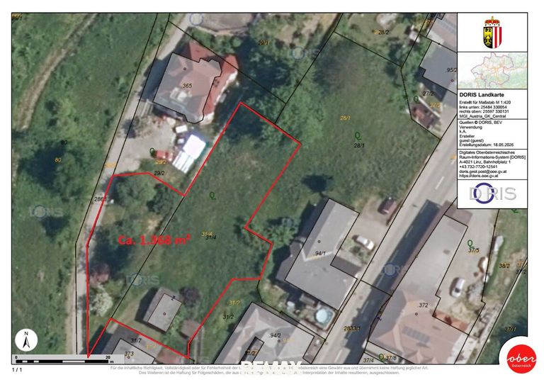 Katasterplan Grundstück ca. 1.368 m²
