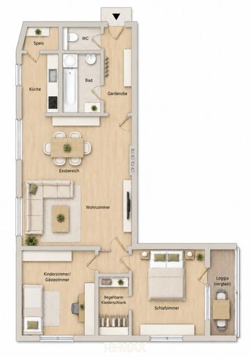 Grundriss möbliert als schematische Darstellung