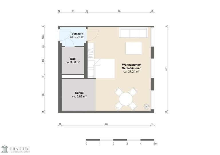 Grundriss 1 Zimmer Wohnung