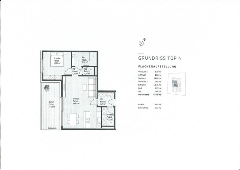 Plan - Wohnen am Fuße des Gaisberges - Geräumige 2 Zimmer Wohnung mit großem Balkon Kauf Parsch Salzburg