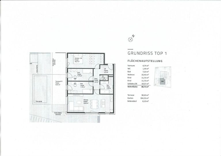 Plan - 4 Zimmer Gartenwohnung mit großer Terrasse am Fuße des Gaisbergs Kauf Parsch Salzburg