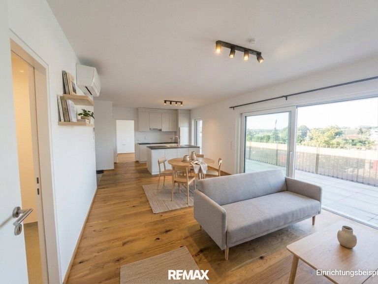 Wohnbereich mit Zugang zur Dachterrasse, Einrichtungsbeispiel