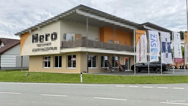 Ansicht Geschäftslokal mit Parkplätzen