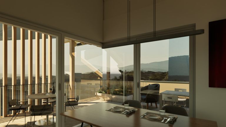 Wohnzimmer mit Blick auf Terrasse