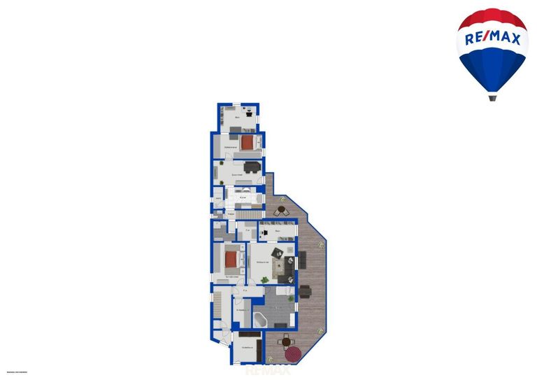 Grundriss Wohnbereich mit Terrasse 1. Stock