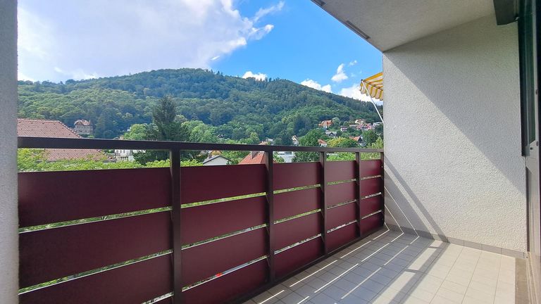 Großzügiger Balkon mit Blick ins Grüne