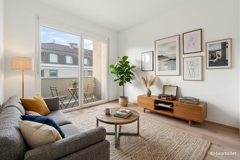 Eingerichtetes Zimmer mit Blick zur Loggia - KI Sy