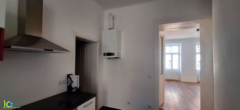 Küche mit Blick ins Wohnzimmer