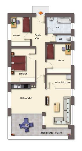 Top 12 möbliert als schematische Darstellung