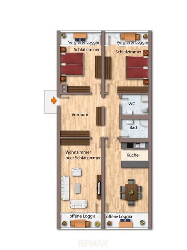 Grundriss möbliert als schematische Darstellung