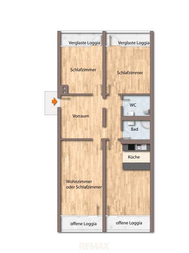 Grundriss unmöbliert als schematische Darstellung