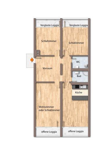 Grundriss unmöbliert als schematische Darstellung