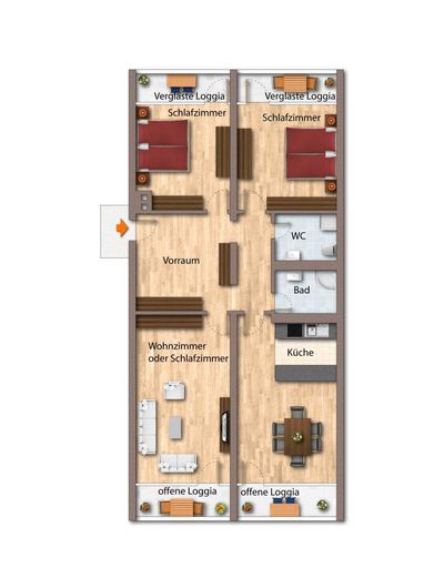 Grundriss möbliert als schematische Darstellung