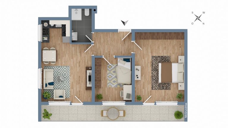 Grundrissplan Top W23 (Einrichtungsvorschlag)