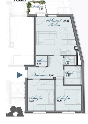 Wohnungsplan ca. 60 m² + Balkon