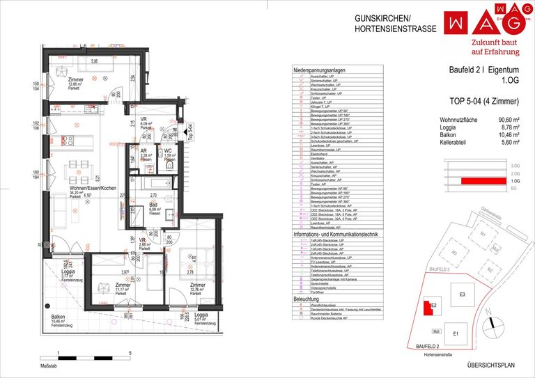 Wohnungsplan mit Maßen