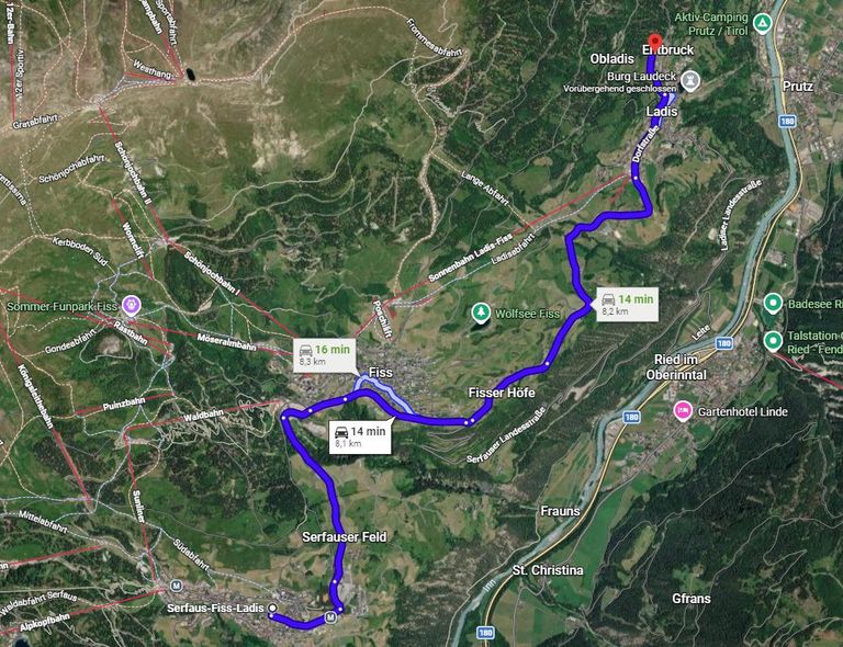 Google Maps - Strecke Skigebiet