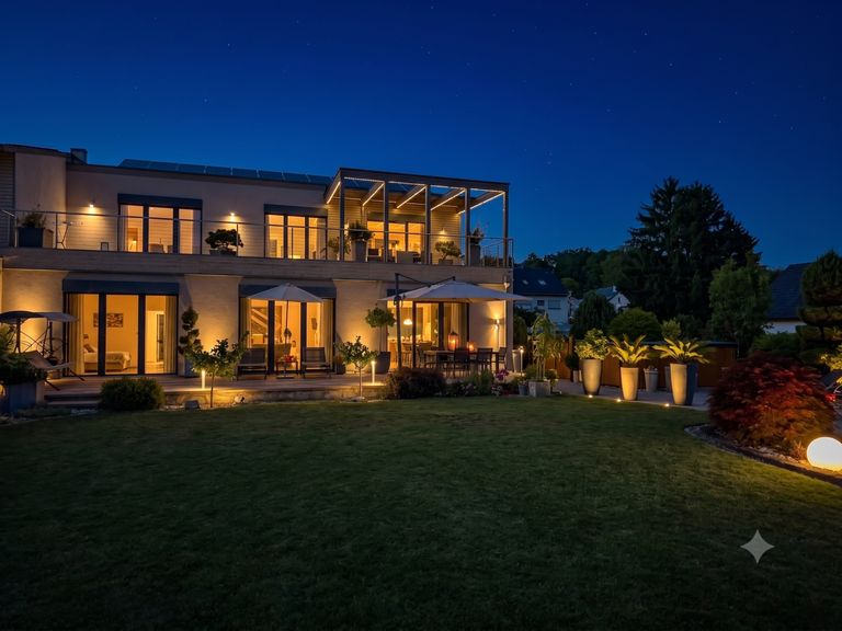 Die Villa bei Nacht