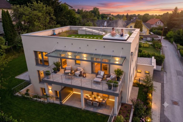 Penthousewohnung bei Nacht