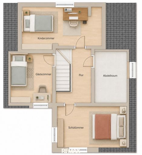 Dachgeschoss möbliert als schematische Darstellung