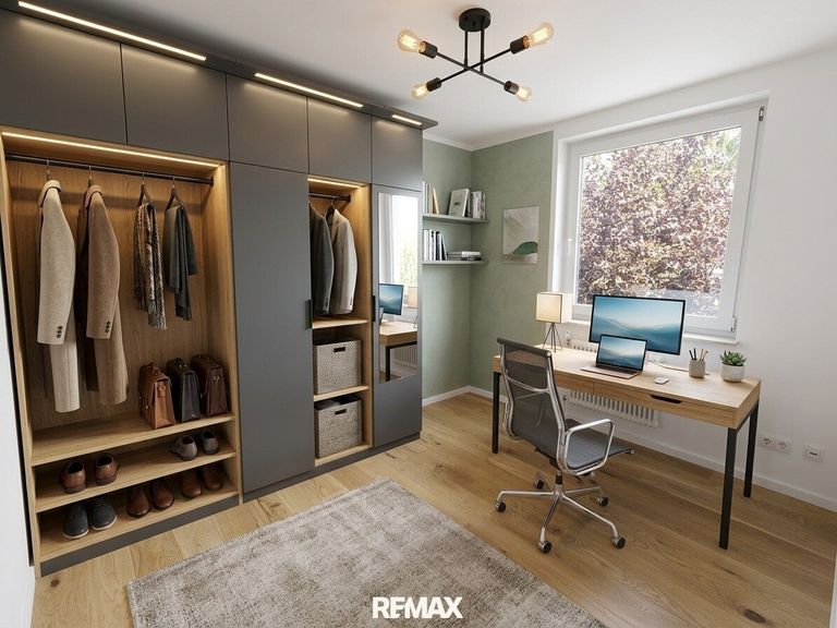 Home Office & Garderobe - KI generierter Einrichtungsvorschlag