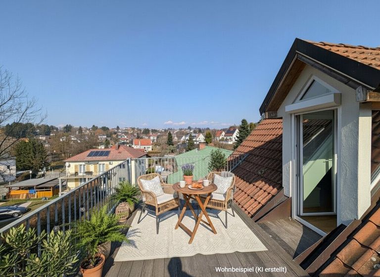 Dachterrasse mit Einrichtungsbeispiel (mit KI erstellt)