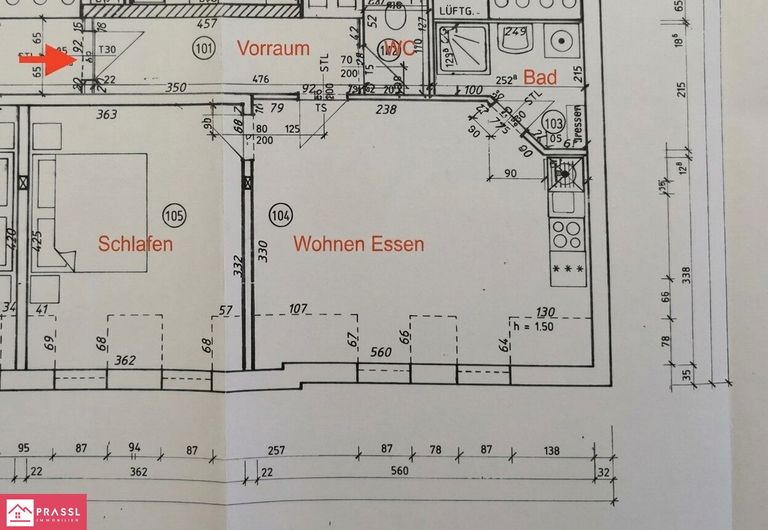 Grundriss unmaßstäblich vergrößert