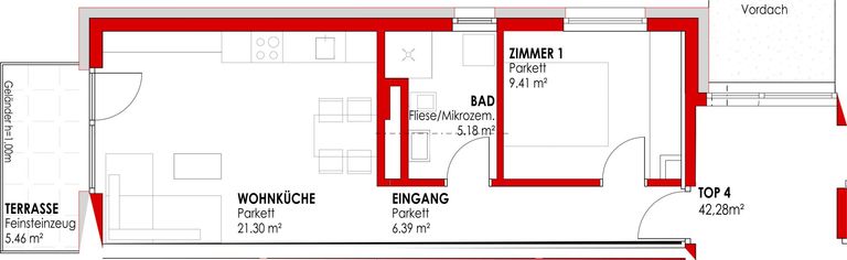 Grundriss 2-Zimmer Wohnung 1.OG TOP 04