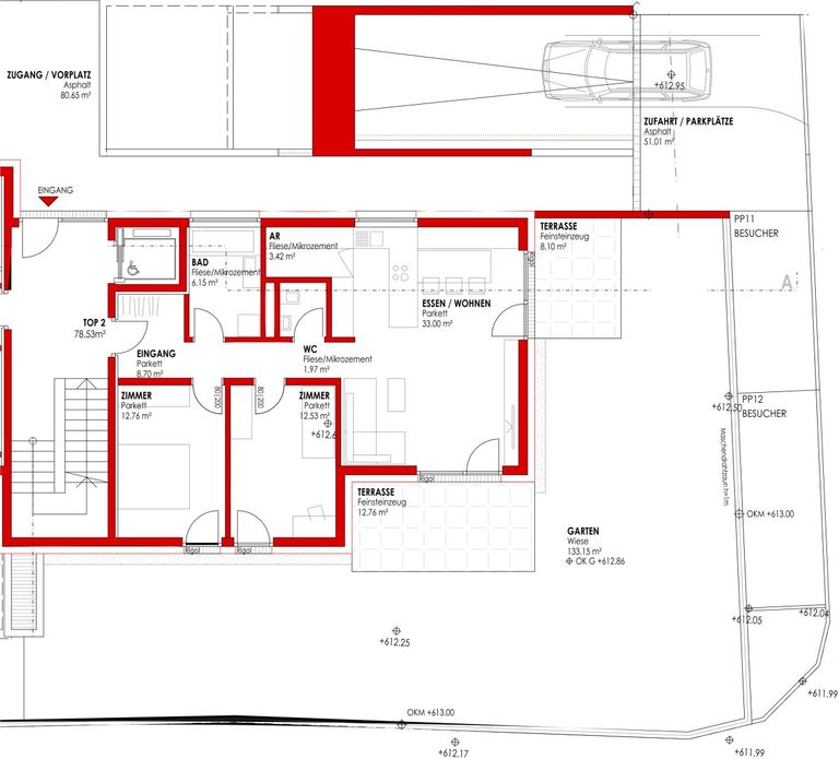 Grundriss 3-Zimmer Gartenwohnung TOP 02