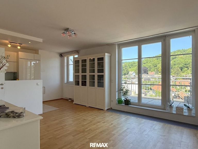 Wohnzimmer mit offener Küche