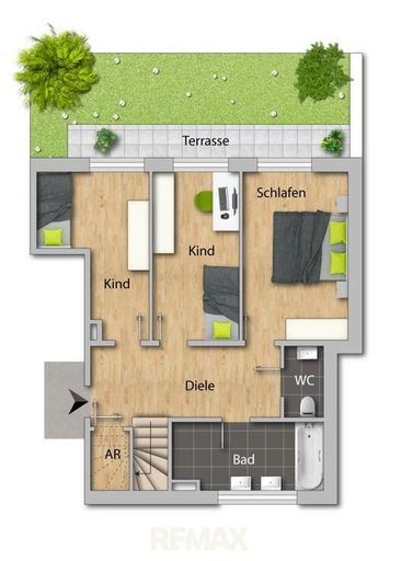 Grundrissplan Haus 3 Wohnung 1A Untergeschoss 